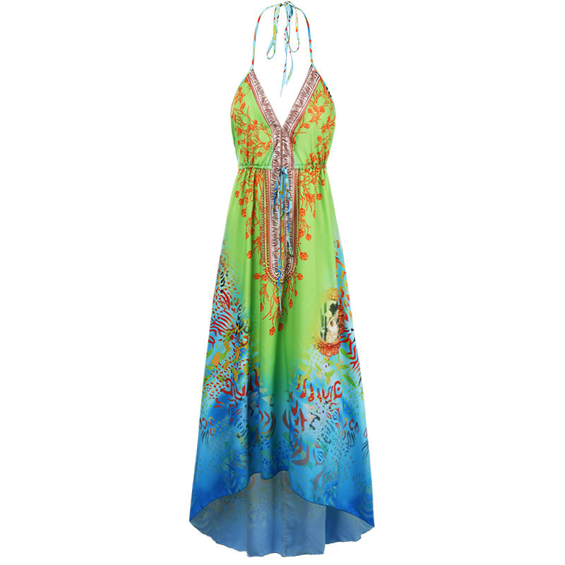 the BOHEMIA MAMA - Bohemian Spaghetti Strap Halter Hollow-Out V Neck Dress