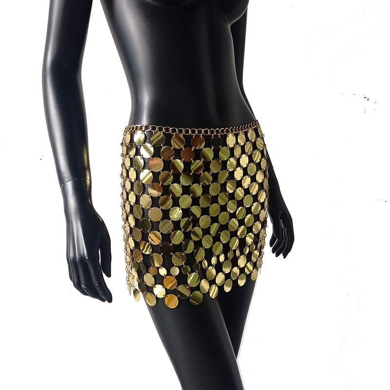 the DISCO - Color Block Disco Metal Chain Hollow Out Mini Skirts