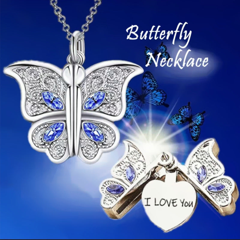 the LOVE BUTTERFLY - Butterfly I Love You Heart Luckly Butterfly Necklace