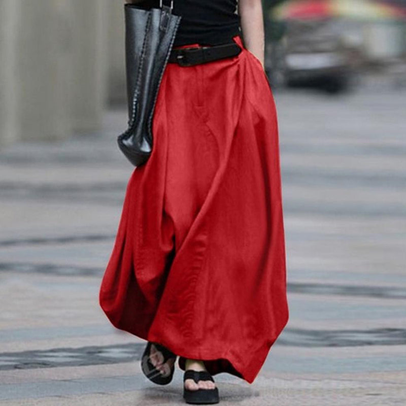 the SWAGGER - High Waist Solid Cotton Linen Large Hem Skirt