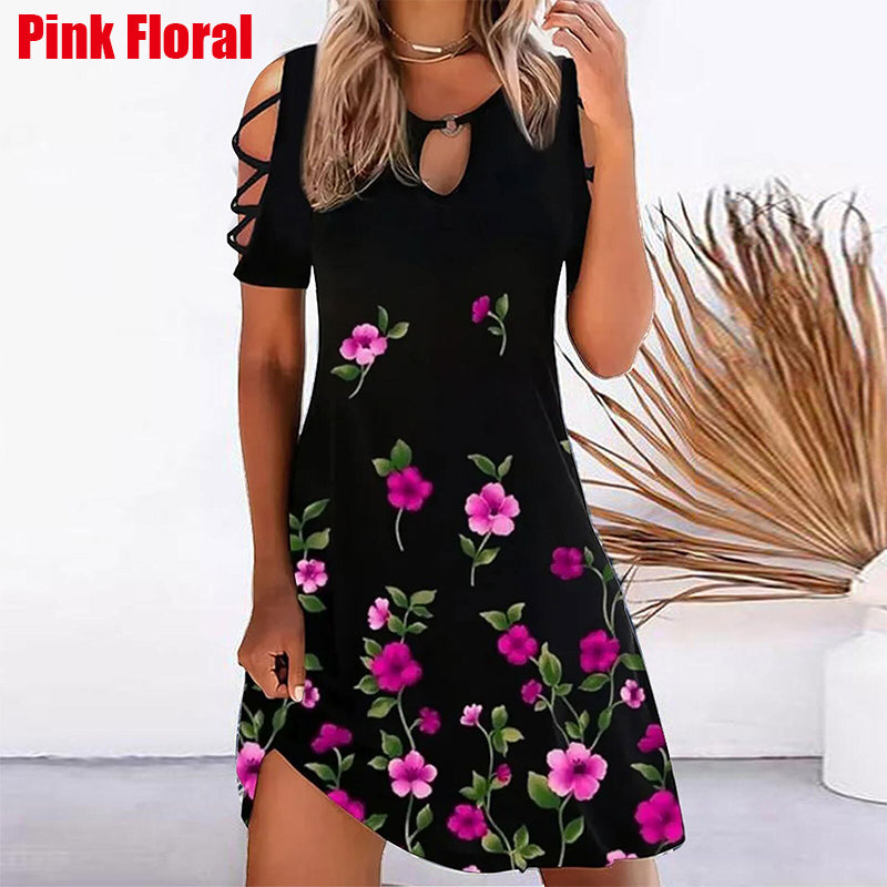 the BLOSSOM - Floral Print Mini Hollow-Out Sexy Dress