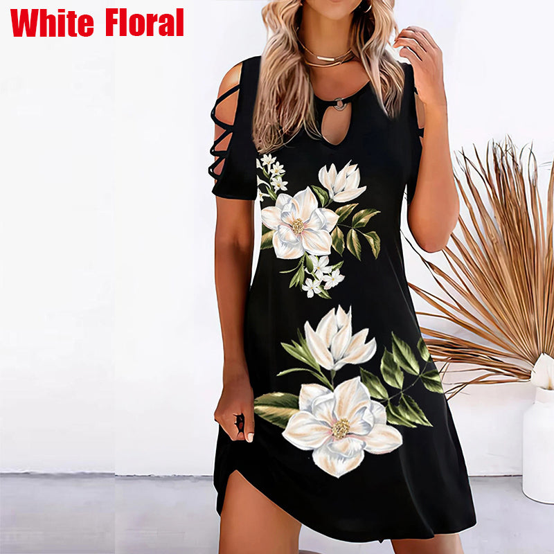 the BLOSSOM - Floral Print Mini Hollow-Out Sexy Dress