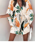 the ALOHA WRAP Dress - Print Lace Up Button Batwing Sleeve Dresses