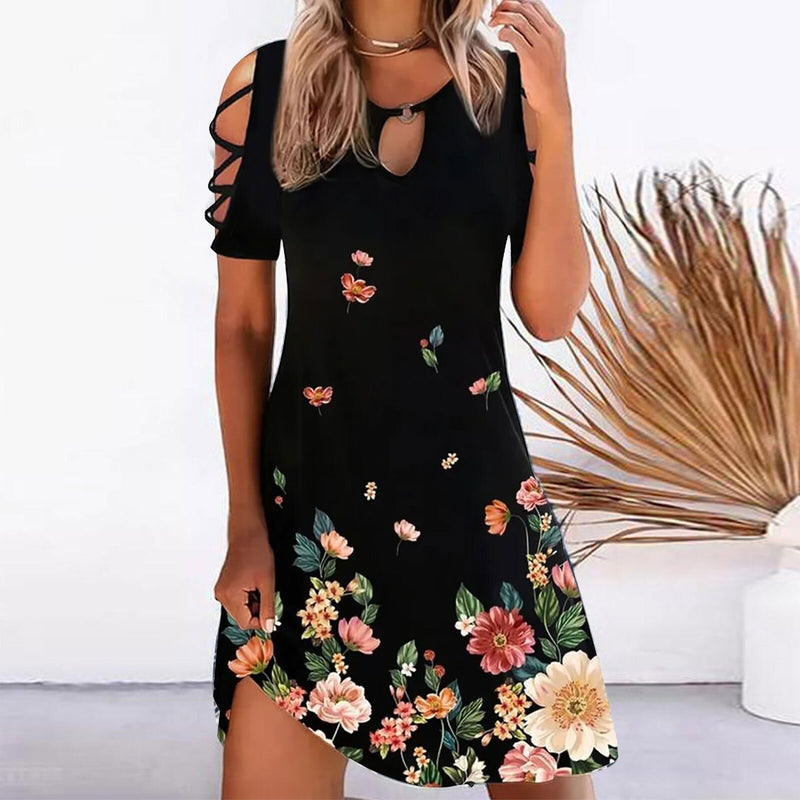 the BLOSSOM - Floral Print Mini Hollow-Out Sexy Dress