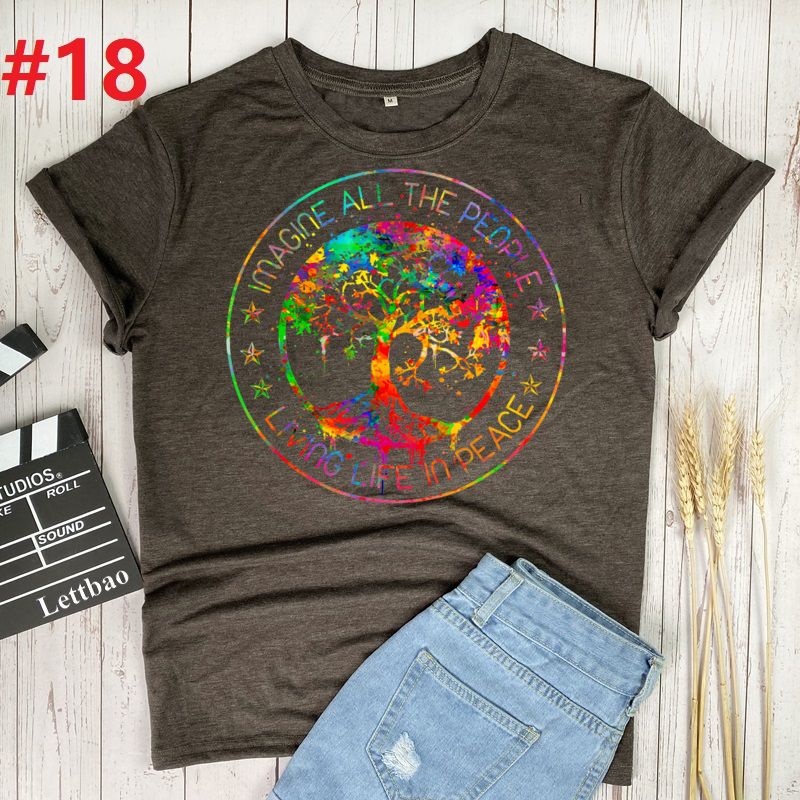 the WORLD PEACE - Imagine All the People Living Life in Peace Hippie T-Shirt