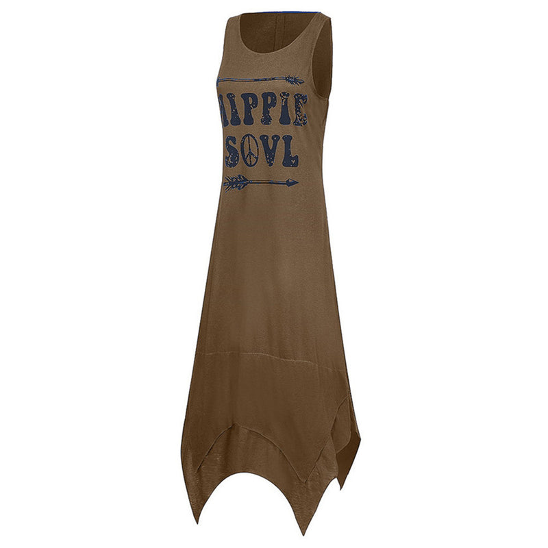 the HIPPIE SOUL - Loose Hippie Soul Letter Printed O-Neck Vest Dress