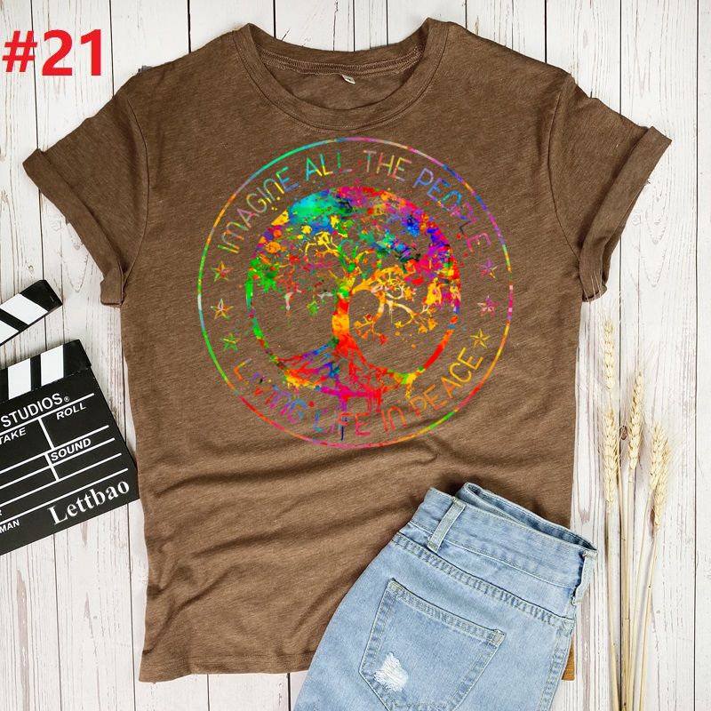 the WORLD PEACE - Imagine All the People Living Life in Peace Hippie T-Shirt