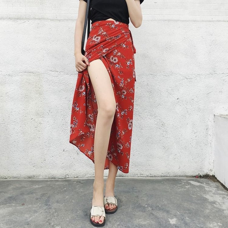 the BLOSSOM BOHO - Floral Skirts Chiffon One-Piece Belt Wrap Skirts