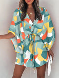 the ALOHA WRAP Dress - Print Lace Up Button Batwing Sleeve Dresses