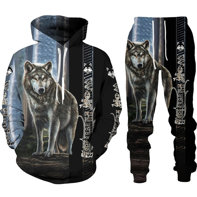 the WOLF PACK - Wolf 3D Printed Hoodie Pants Suits