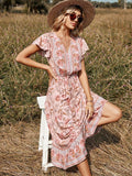 the COUNTY FAIR - Floral Short-Sleeved V Neck Dress