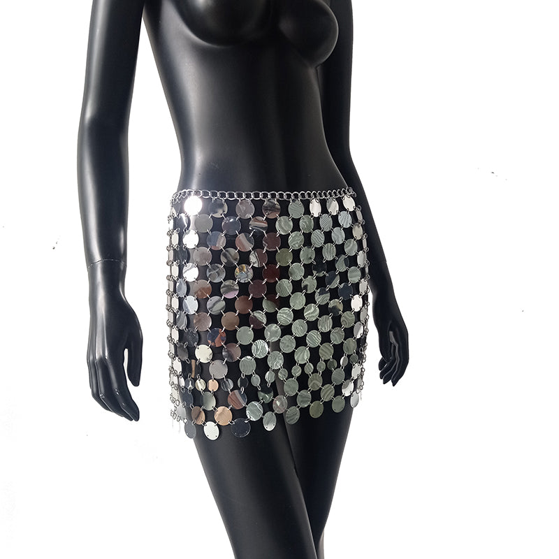 the DISCO - Color Block Disco Metal Chain Hollow Out Mini Skirts