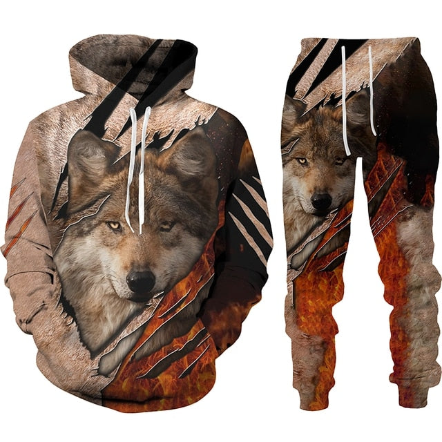 the WOLF PACK - Wolf 3D Printed Hoodie Pants Suits