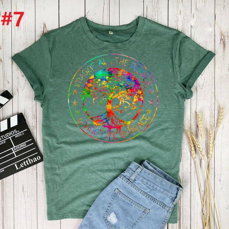 the WORLD PEACE - Imagine All the People Living Life in Peace Hippie T-Shirt