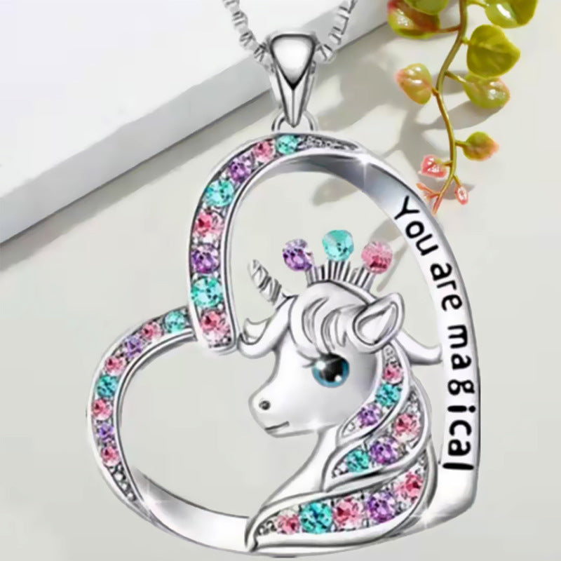 the CHARM - Love Children Unicorn Cartoon Clavicle Chain Necklace