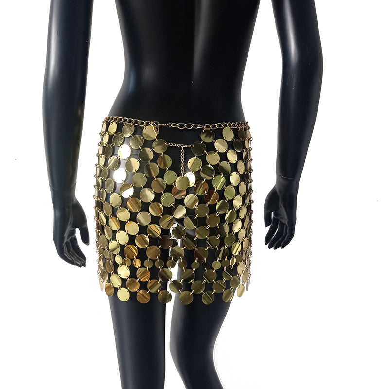 the DISCO - Color Block Disco Metal Chain Hollow Out Mini Skirts