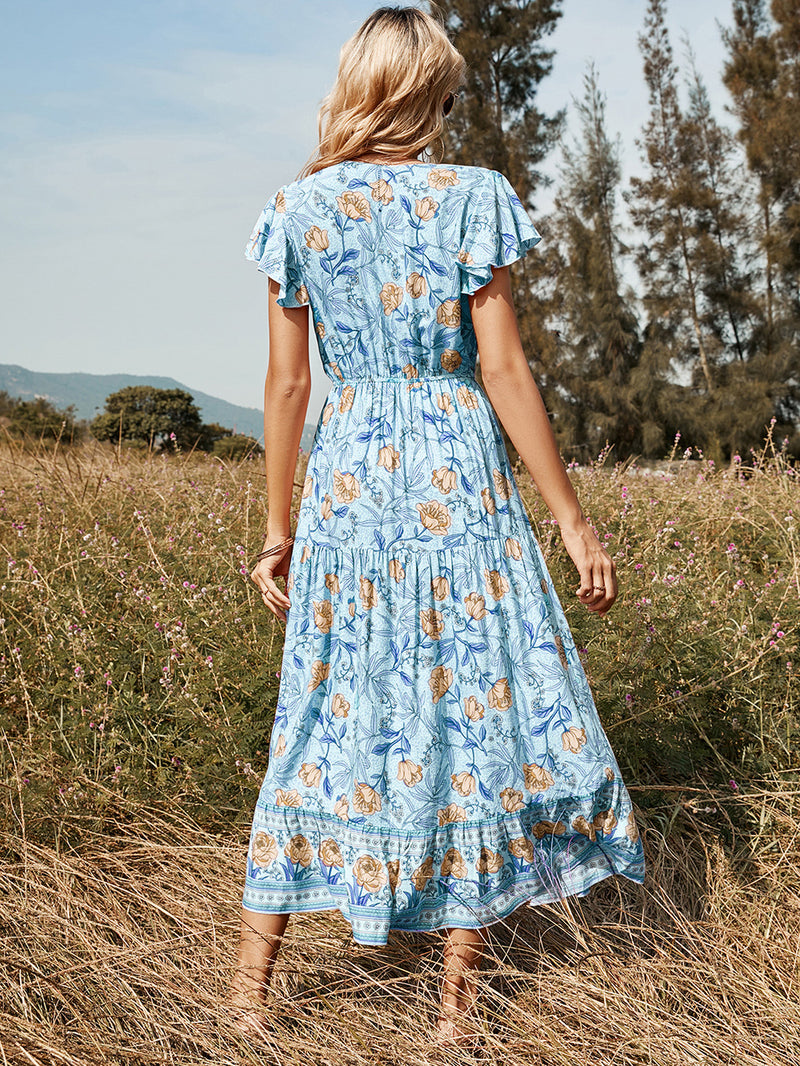 the COUNTY FAIR - Floral Short-Sleeved V Neck Dress