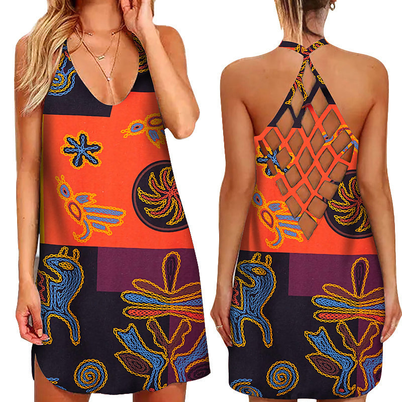 the PATCHWORK - Loose Sexy Hollow-Out Sleeveless O-Neck Beach Sundress