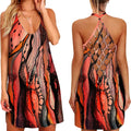 the BOHO MINI - 3D Floral Feather Printed Halter Neck Hollow-Out Back Mini Dress