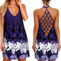 the BOHO MINI - 3D Floral Feather Printed Halter Neck Hollow-Out Back Mini Dress