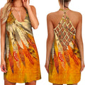 the BOHO MINI - 3D Floral Feather Printed Halter Neck Hollow-Out Back Mini Dress