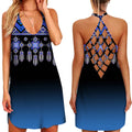 the BOHO MINI - 3D Floral Feather Printed Halter Neck Hollow-Out Back Mini Dress