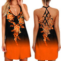 the BOHO MINI - 3D Floral Feather Printed Halter Neck Hollow-Out Back Mini Dress