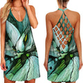 the BOHO MINI - 3D Floral Feather Printed Halter Neck Hollow-Out Back Mini Dress