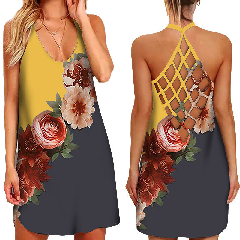 the PATCHWORK - Loose Sexy Hollow-Out Sleeveless O-Neck Beach Sundress