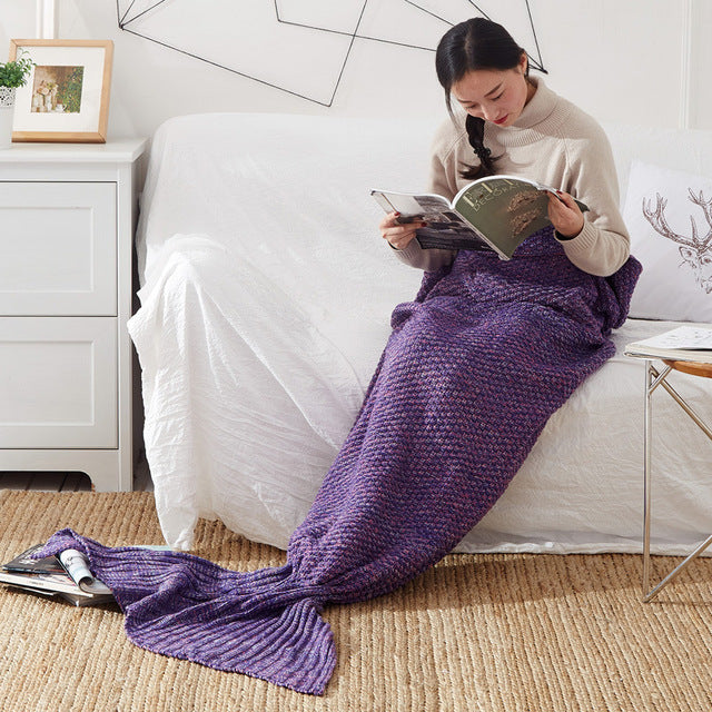 the MERMAID TAIL - 10 Colors Handmade Knitted Mermaid Tail Blanket