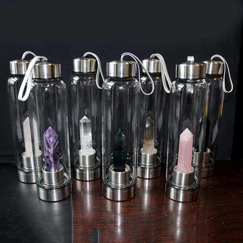 the CRYSTAL CLEANSE - Water Bottle Natural Crystal Point Healing