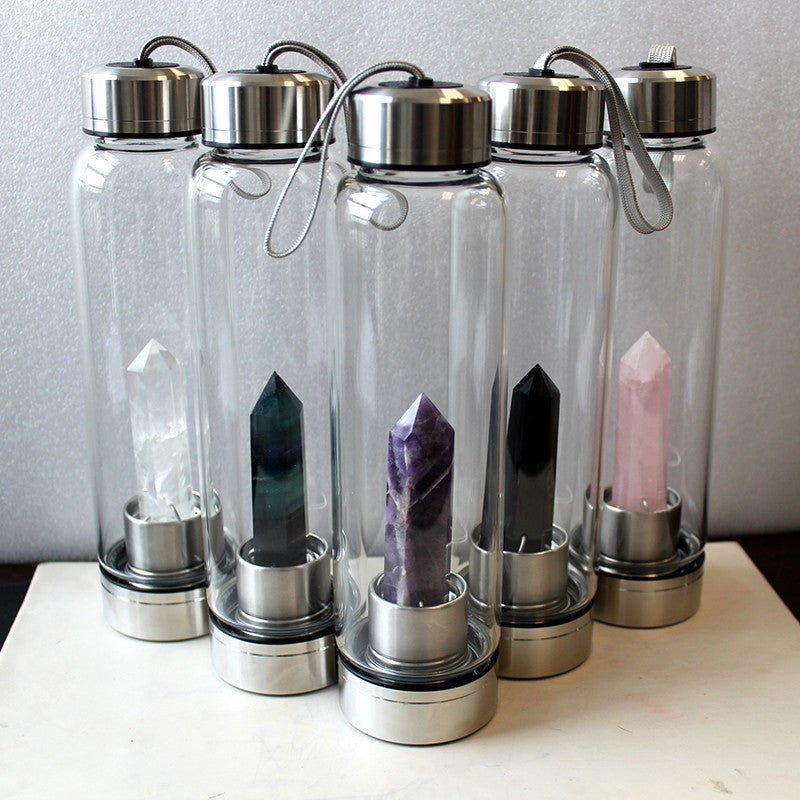 the CRYSTAL CLEANSE - Water Bottle Natural Crystal Point Healing